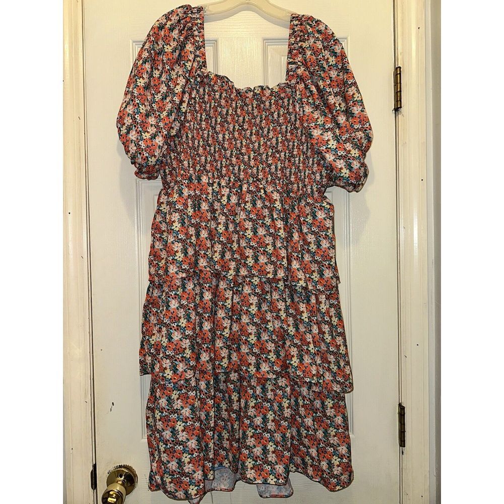 English Factory Smocked Mini floral‎ ruffle Dress Sz 2XL Cottage Core Prairie - Picture 3 of 6